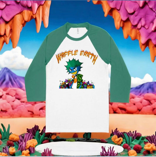 Waffle Earth - Kelly Green Baseball Tee